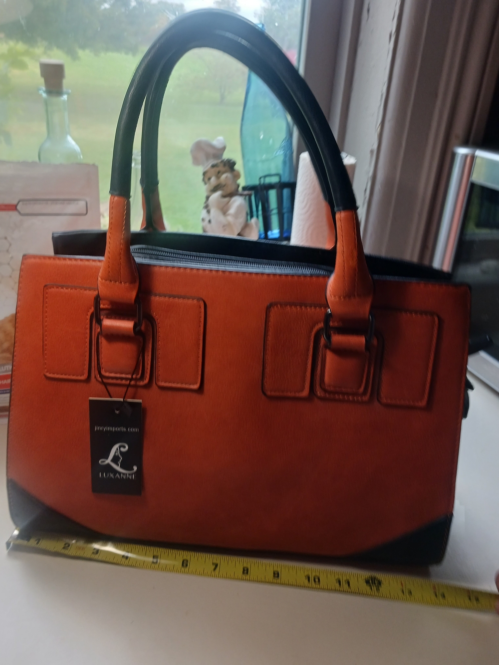 Orange & Black Structured Tote Bag
